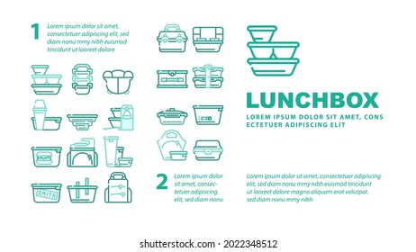Lunchbox Dishware Landing Web Page Header Banner Template Vector. Backpack And For Women Lunchbox And Thermos, Vacuum And Folding, For Vintage And Sports Illustration