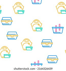 Lunchbox Dishware Vector Seamless Pattern Color Line Illustration