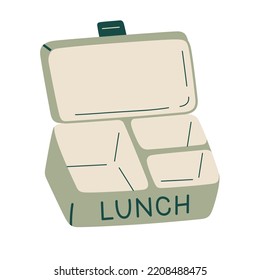 Lunchbox doodle icon, vector illustration of an open lunch box with compartments, bento container for healthy meals and zero waste lifestyle, isolated colored clipart on white background