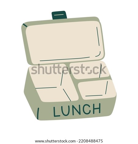 Lunchbox doodle icon, vector illustration of an open lunch box with compartments, bento container for healthy meals and zero waste lifestyle, isolated colored clipart on white background