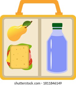 Lunchbox for food and a bottle of water. Vector illustration isolated on white background.