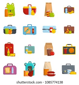 Lunchbox Food Icons Set. Flat Illustration Of 16 Lunchbox Food Vector Icons Isolated On White