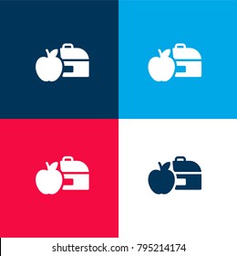 Lunchbox Four Color Material And Minimal Icon Logo Set In Red And Blue