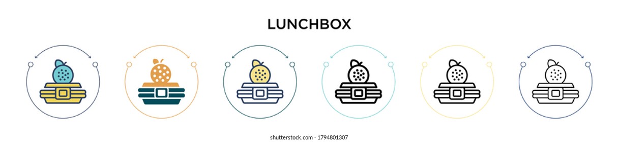 Lunchbox icon in filled, thin line, outline and stroke style. Vector illustration of two colored and black lunchbox vector icons designs can be used for mobile, ui, web