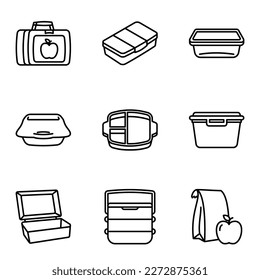 Lunchbox icon set. Fast food. Take away. Plastic box for school or work. Pictogram isolated on white background.