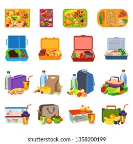 Lunchbox Icons Set. Cartoon Set Of Lunchbox Vector Icons For Web Design