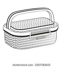 lunchbox with lid black and white vector illustration
