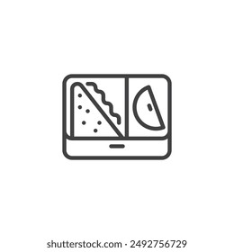 Lunchbox line icon. linear style sign for mobile concept and web design. Lunchbox with a sandwich and apple outline vector icon. Lunch symbol, logo illustration. Vector graphics