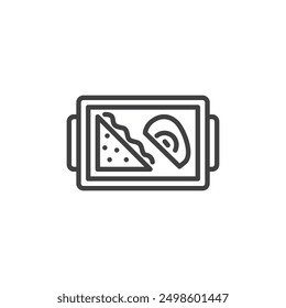 Lunchbox-Zeilensymbol. lineares Design für mobiles Konzept und Webdesign. Lunchbox mit einem Sandwich und Apfelkontur-Vektorsymbol. Symbol, Logo-Abbildung. Vektorgrafiken
