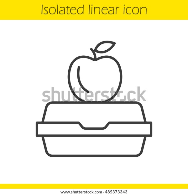 弁当箱の線形アイコン 細い線のイラスト 弁当にリンゴ 等高線記号 ベクター分離アウトライン図面 のベクター画像素材 ロイヤリティフリー