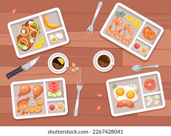 Lunchbox packed food container lunch box meal concept. Vector graphic design element illustration