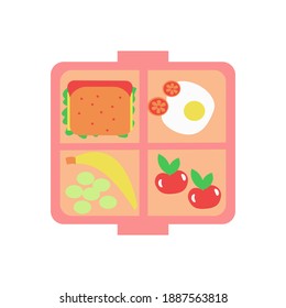 Lunchbox with sandwich and fried eggs flat icon Vector illustration