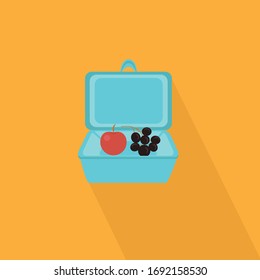 Lunchbox vector flat illustration Vector icon for web design Box with fruits: apple and grapes Colorful illustration 