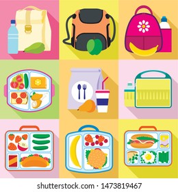 Lunchtime bag icon set. Flat set of 9 lunchtime bag vector icons for web design isolated on white background