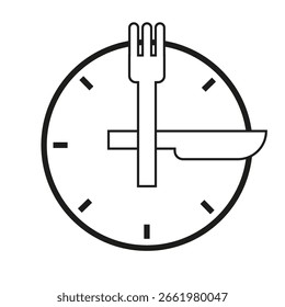 Lunchtime clock icon. Meal break symbol. Lunchtime schedule Vector. Food break illustration.