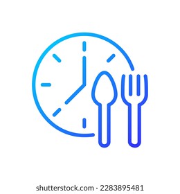 Icono de vector lineal de gradiente perfecto en el píxel de mediodía. Administrar el programa de nutrición. Toma el descanso del almuerzo en el trabajo. Periodos de comidas. Símbolo de color de línea delgada. Pictograma de estilo moderno. Dibujo de contorno aislado del vector