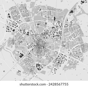 Karte von Lund, Schweden. Graustufen-Farbe Stadtplan, Vektor-Straßenkarte mit Straßen und Flüssen.