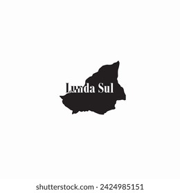 Lunda Sul Angola mapa y diseño de letras en negro sobre fondo blanco