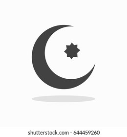 Lune with star icon on gray background. Vector illustration. Symbol of Islam.