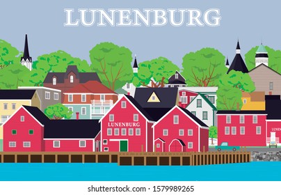 Lunenburg,NS,Canada. Vector illustration. Background. UNESCO world heritage site of historic downtown