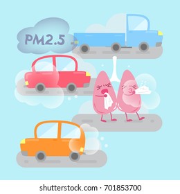lung with air pollution concept on the blue background
