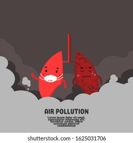 lung in art pollution cartoon vector. pm 2.5 concept.