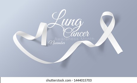 Lung Cancer Awareness Calligraphy Poster Design. Realistic White Ribbon. November Is Cancer Awareness Month. Vector