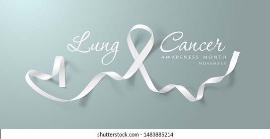 Diseño de afiche de caligrafía para la sensibilización sobre el cáncer de pulmón. Cinta blanca realista. Noviembre es el Mes de Concienciación sobre el Cáncer. Ilustración vectorial