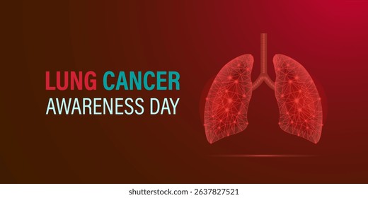 Lung Cancer Awareness Day, which promotes awareness about lung cancer risks, prevention, and early detection. A concept for healthcare and medicine. low poly lung vector design. eps 10.