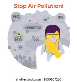 Lung Cancer Awareness. Exposure From Radon Gas, Asbestos And Air Pollution. Illness Risk. Vector Illustration. Healthcare Poster Or Banner Template.
