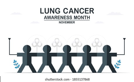 Lung cancer awareness month, November. Community about lung cancer. This graphic for banner, poster, background and advertisments. Flat vector illustration isolated on white background.