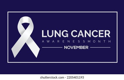 Lung Cancer awareness month in November white  ribbon  with blue and grey background