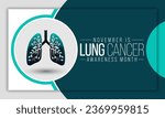 Lung Cancer awareness month is observed every year in November, lungs are two spongy organs in chest that take in oxygen when you inhale and release carbon dioxide when you exhale. Vector illustration
