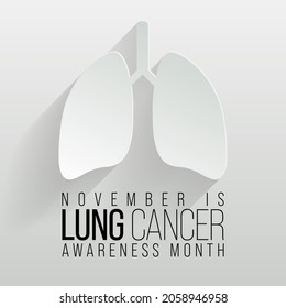 En noviembre se observa un mes de sensibilización sobre el cáncer de pulmón cada año, los pulmones son dos órganos esponjosos en el pecho que toman oxígeno cuando inhalan y liberan dióxido de carbono cuando se exhalan. Ilustración del vector