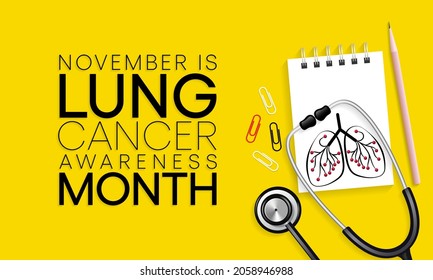 En noviembre se observa un mes de sensibilización sobre el cáncer de pulmón cada año, los pulmones son dos órganos esponjosos en el pecho que toman oxígeno cuando inhalan y liberan dióxido de carbono cuando se exhalan. Ilustración del vector