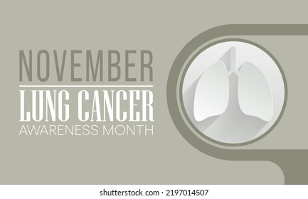 Lung Cancer awareness month is observed every year in November, lungs are two spongy organs in chest that take in oxygen when you inhale and release carbon dioxide when you exhale. Vector illustration