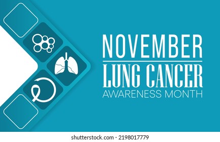 En noviembre se observa un mes de sensibilización sobre el cáncer de pulmón cada año, los pulmones son dos órganos esponjosos en el pecho que toman oxígeno cuando inhalan y liberan dióxido de carbono cuando se exhalan. Ilustración del vector