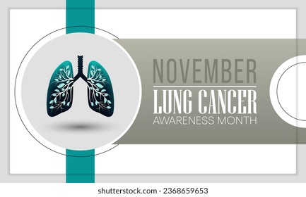 En noviembre se observa un mes de sensibilización sobre el cáncer de pulmón cada año, los pulmones son dos órganos esponjosos en el pecho que toman oxígeno cuando inhalan y liberan dióxido de carbono cuando se exhalan. Ilustración del vector