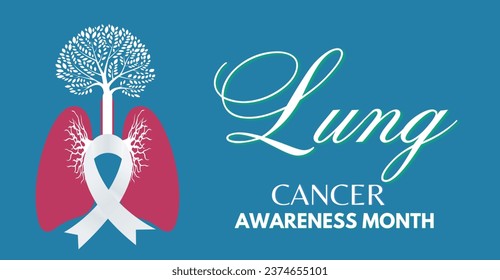 Lung cancer awareness month, awareness ribbon with Aesthetic art