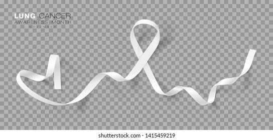 Lung Cancer Awareness Month. White Color Ribbon Isolated On Transparent Background. Vector Design Template For Poster. Illustration.