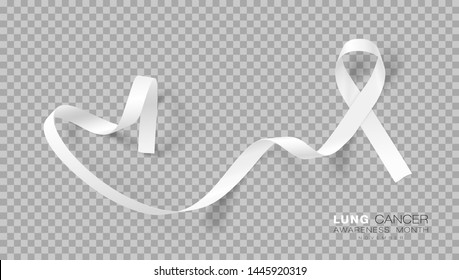 Mes de Concienciación sobre el Cáncer de Pulmón. Cinta De Color Blanco Aislada En Fondo Transparente. Plantilla De Diseño Del Vector Para El Afiche.