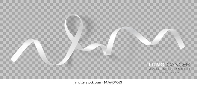 Lung Cancer Awareness Month. White Color Ribbon Isolated On Transparent Background. Vector Design Template For Poster. Illustration.