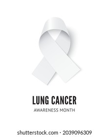 Lung Cancer Awareness White Ribbon Vector Illustration Isolated On White Background. Realistic Vector White Silk Ribbon With Loop