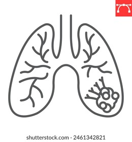 Lung cancer line icon, disease and cancer cell, lungs tumor vector icon, vector graphics, editable stroke outline sign, eps 10.