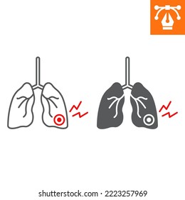 Lung cancer line and solid icon, outline style icon for web site or mobile app, pulmonary and respiratory , pneumonia vector icon, simple vector illustration, vector graphics with editable strokes.