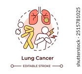 Lung cancer multi color concept icon. Type of cancer. Respiratory system disease. Cough and chest pain. Round shape line illustration. Abstract idea. Graphic design. Easy to use in article