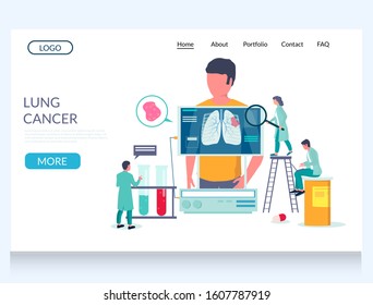 Lung Cancer Vector Website Template, Web Page And Landing Page Design For Website And Mobile Site Development. Doctors Examining Oncology Patient Suffering From Lung Carcinoma. Pulmonology Concept.