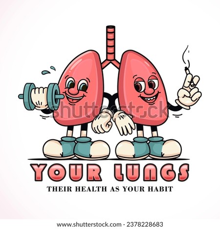 Lung cartoon characters smoking and exercise. Suitable for logos, mascots, t-shirts, stickers and posters