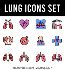 lung color line icons set. internal, organ, oxygen, anatomical, anatomy, cancer, chest, pain, patient, stroke, pictogram, virus, system, science, breathe, disease, outline, color, breath