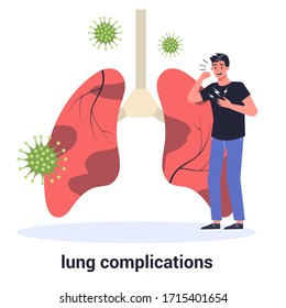 Lung complication due to Covid-19. Virus prevention an protection. Coronovirus alert. Pneumonia disease. Isolated vector illustration in cartoon style